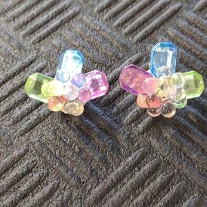 Colorful Acrylic Bead & Crystal Rhinestone Fashion Costume Clip Earrings